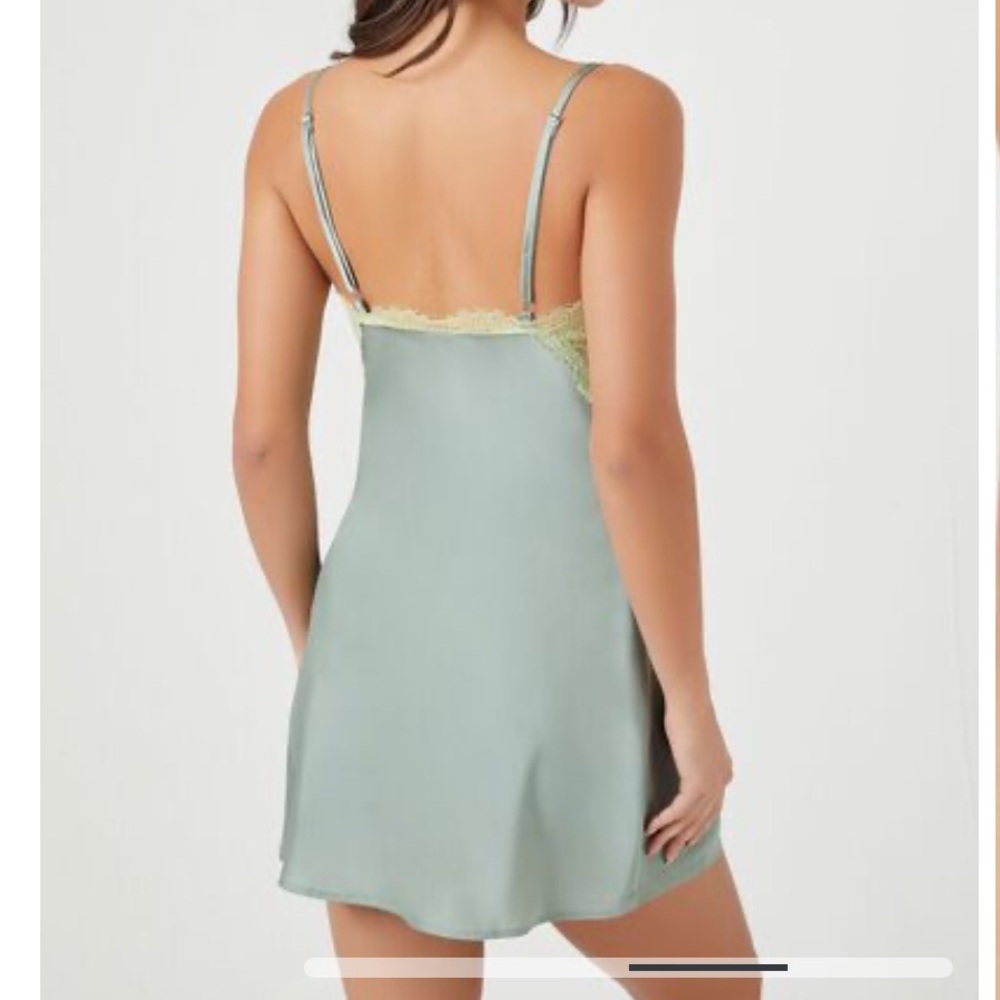 Lace-trim satin slip dress - Picture 3 of 4
